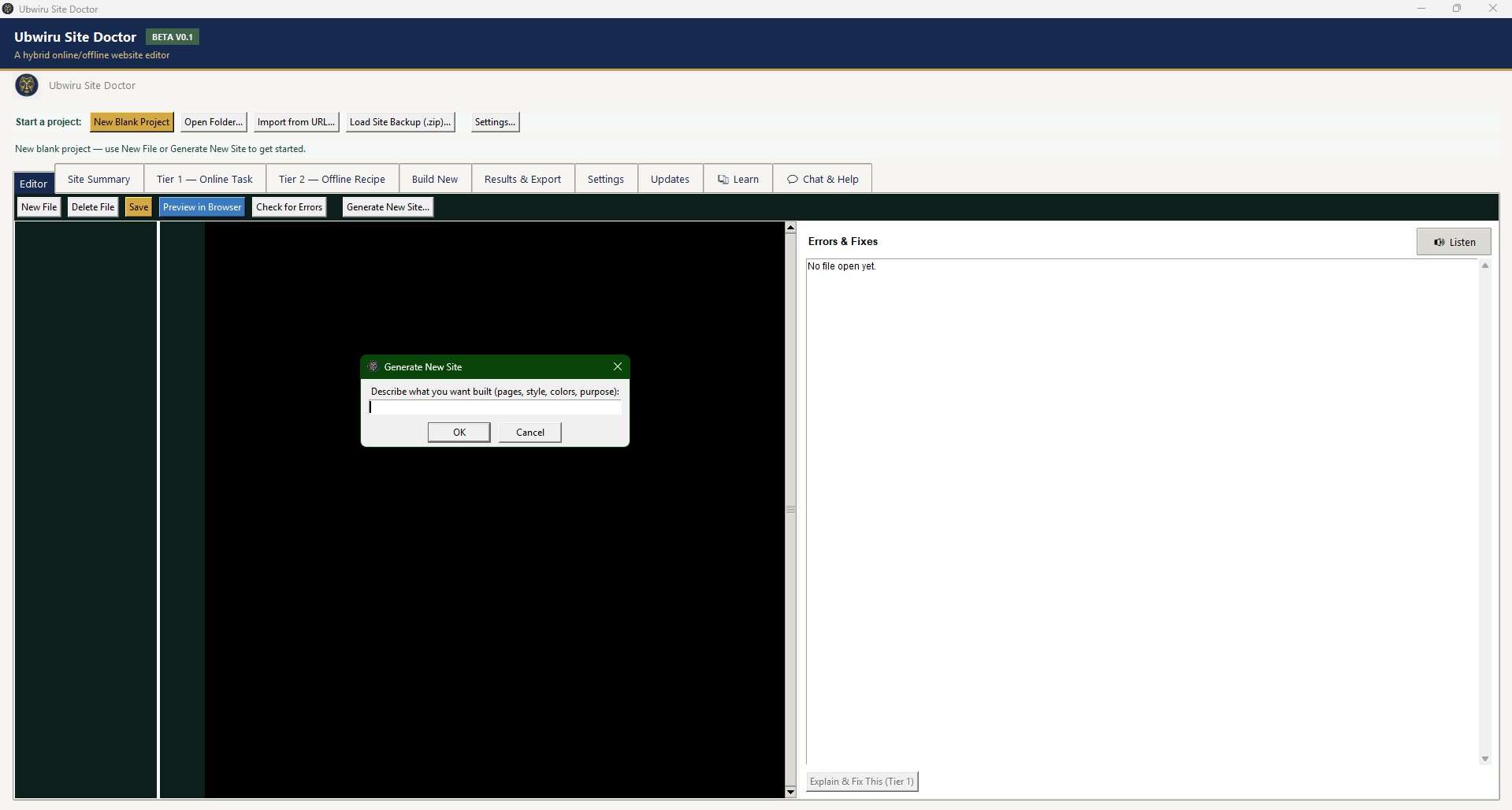 Screenshot of the Ubwiru Site Doctor interface