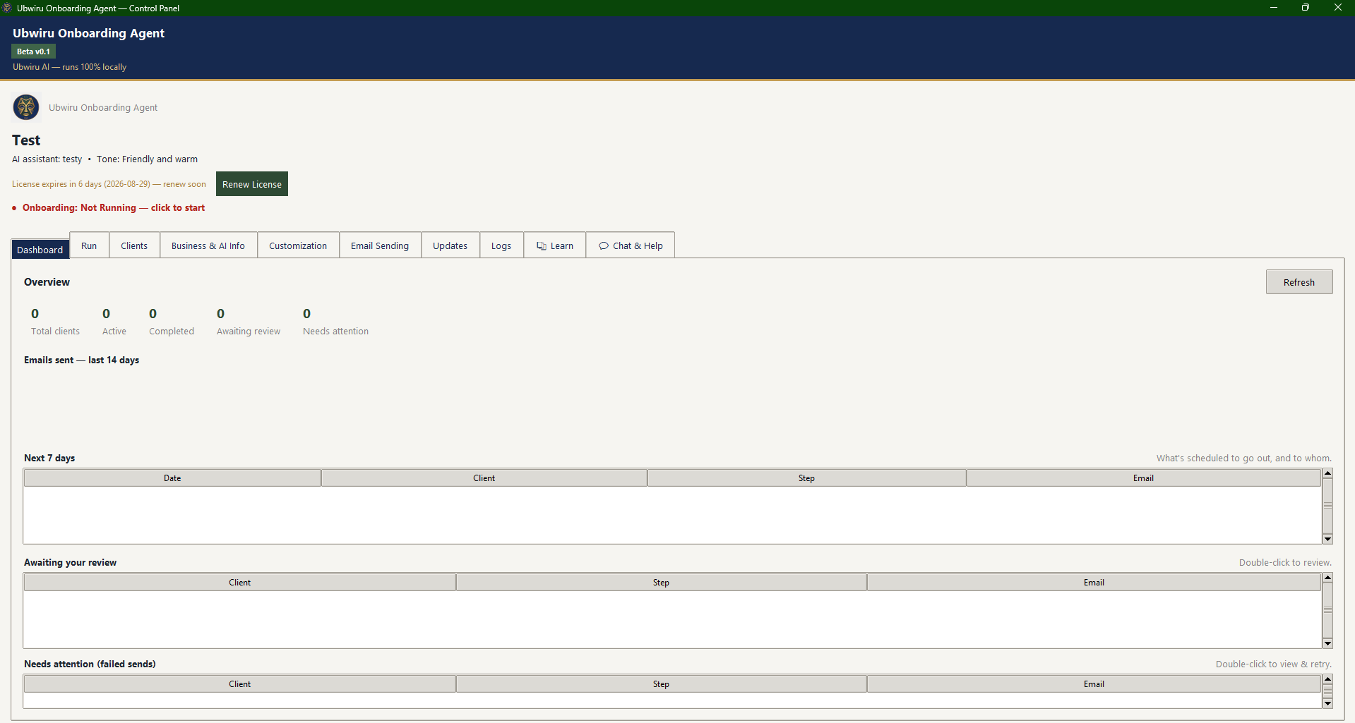 Screenshot of the Ubwiru Onboarding Agent interface